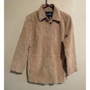 BERNARDO Suede Blazer Jacket Tan Button Front Collar Size L